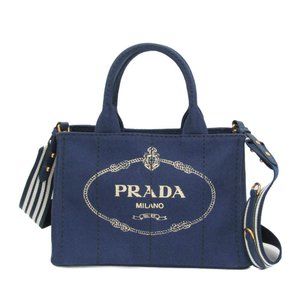 Prada Canapa S Size 1BG439 Women's Canvas Shoulder Bag,Tote Bag Blue